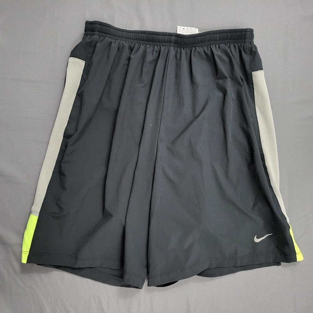 Nike Dri-FIT Mens Running Shorts Black Grey Volt Yellow SZ M 7in Walking Workout